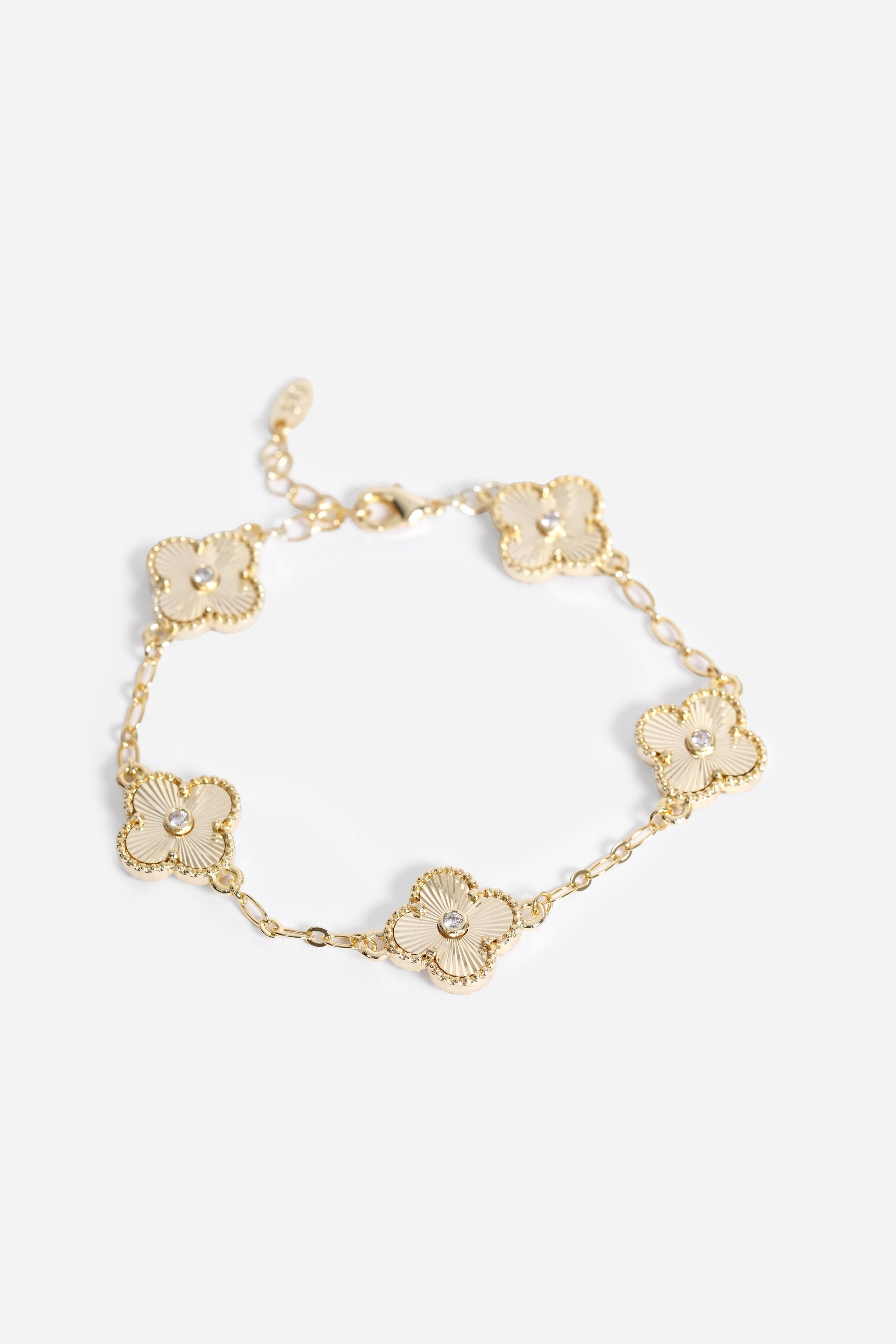 14K Altın Kaplama Taşlı 5'li Yonca Bileklik
