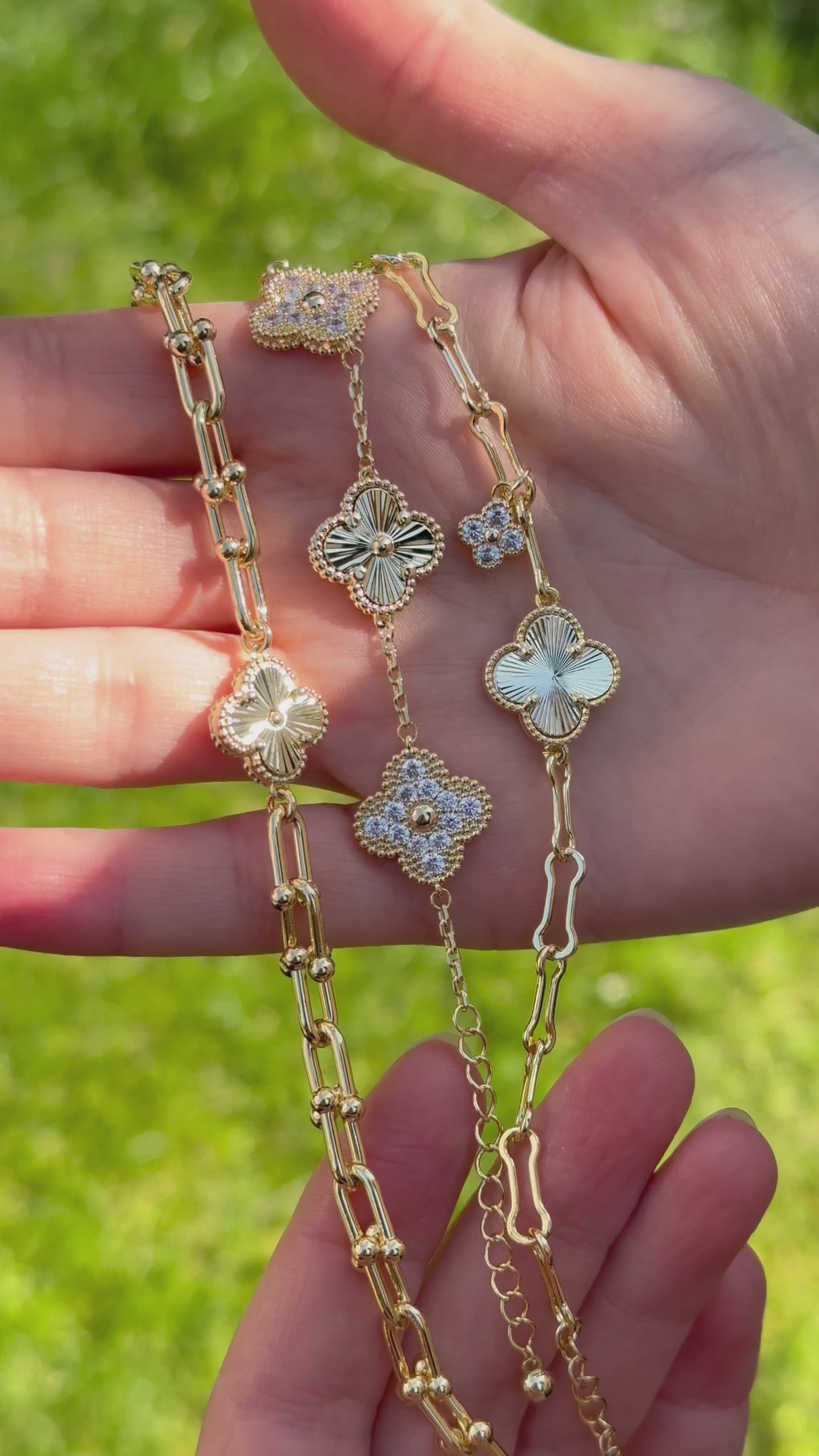 Altın Kaplama Zirkon Taşlı Luvia Yonca Bileklik