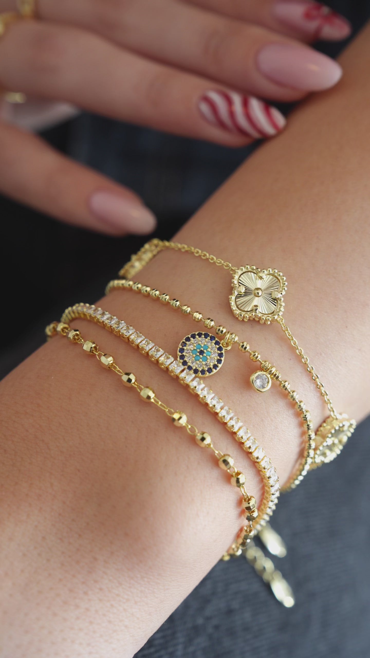 14K Altın Kaplama 5'li Mini Yonca Bileklik