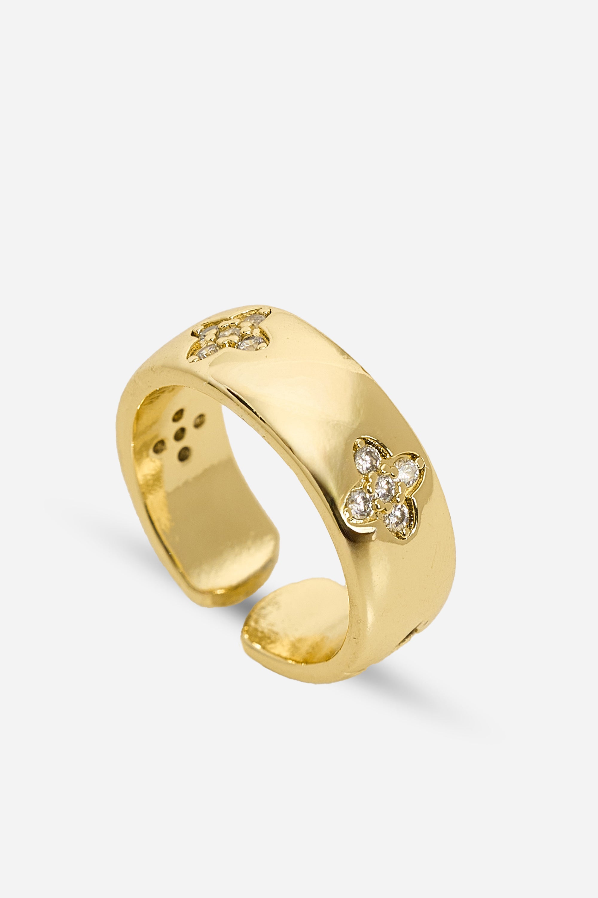 Mini Yonca Detaylı Kalın Yüzük