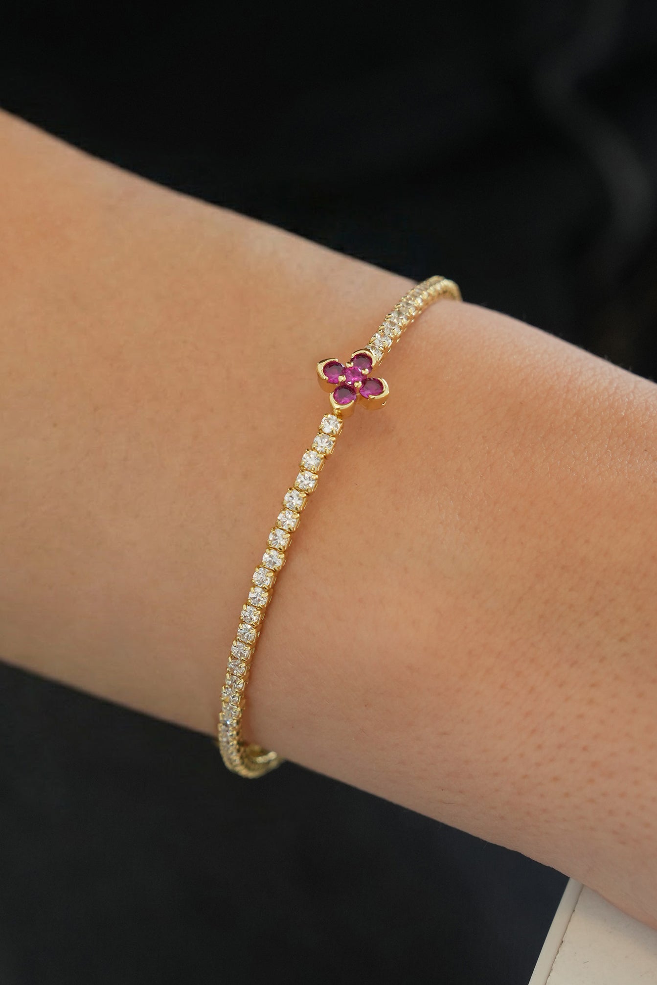 Altın Kaplama Mor Yonca Bileklik