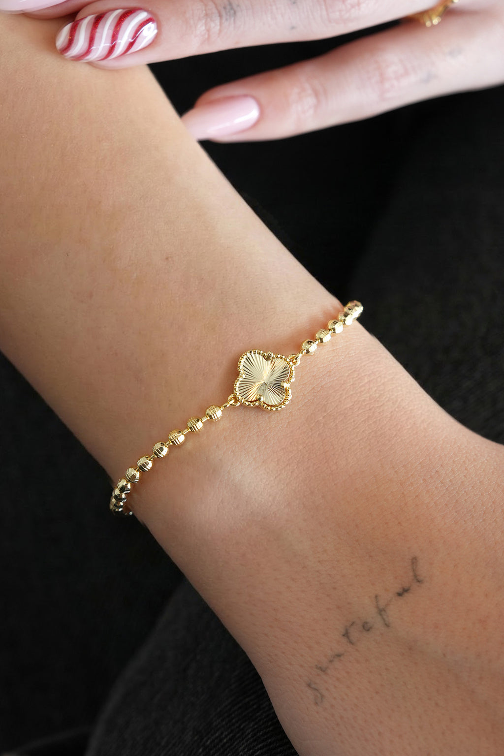 14K Altın Kaplama Dorika Taşlı Yonca Bileklik