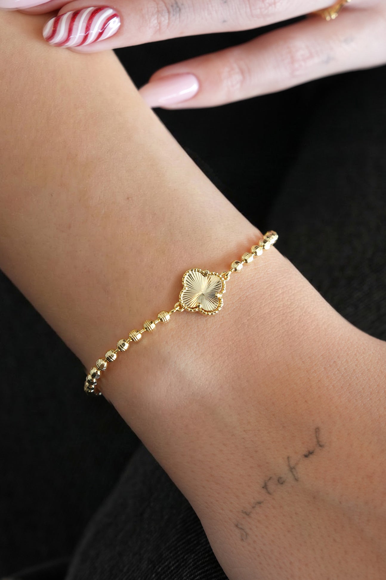 14K Altın Kaplama Dorika Taşlı Yonca Bileklik